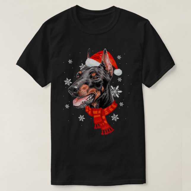 Camiseta Papais noeis de Cachorro Doberman, Árvore de Natal (Frente do Design)