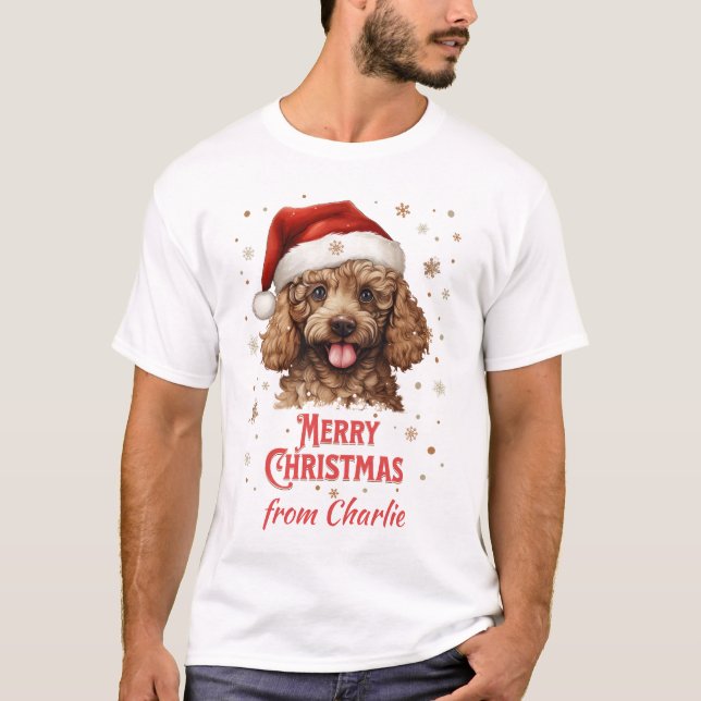 Camiseta Papais noeis de cachorro personalizado Feliz Natal (Frente)