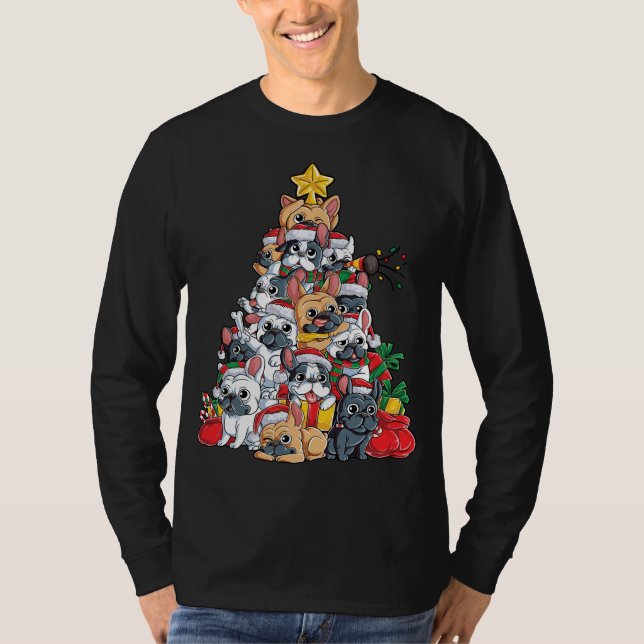 Camiseta Papais noeis de Cães de Árvore de Natal Franceses  (Frente)