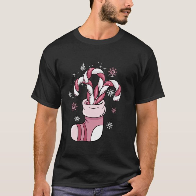 Camiseta Papais noeis De Canas De Natal, Calçado Rosa, Neve (Frente)