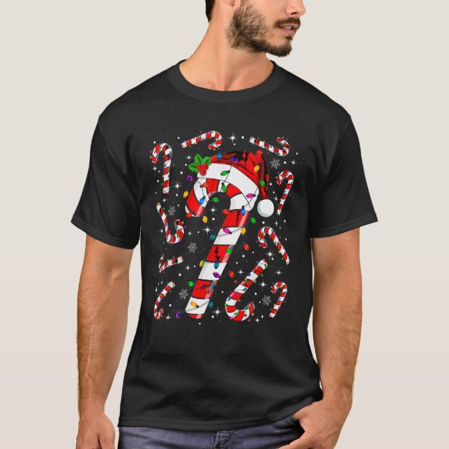 Camiseta Papais noeis De Canas Vermelhas E Brancas De Natal (Frente)