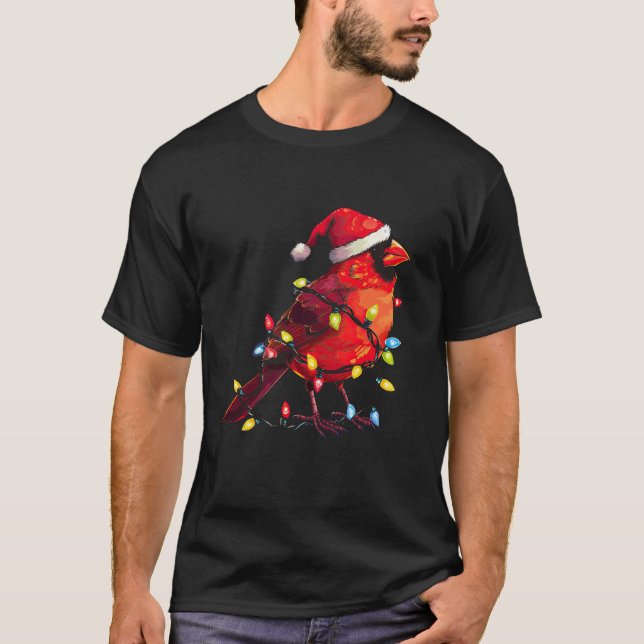 Camiseta Papais noeis de Cardinho Vermelho Bonito Xmas Luz  (Frente)