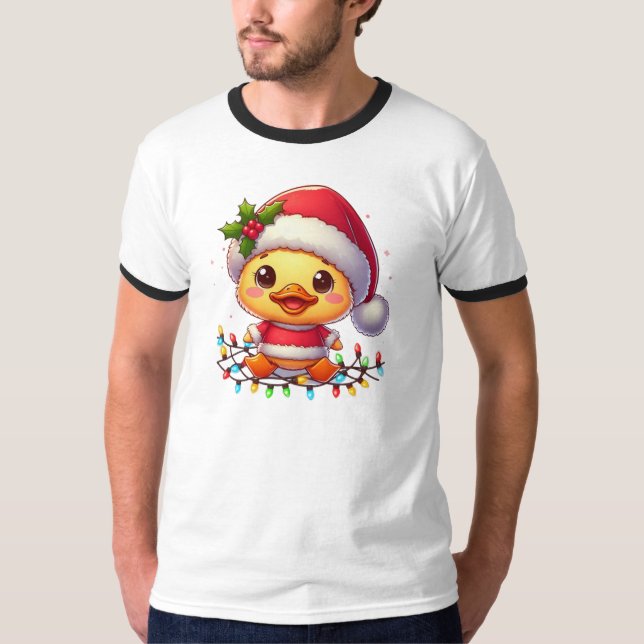 Camiseta Papais noeis de Cartoon de Pato de Natal Bonito-68 (Frente)