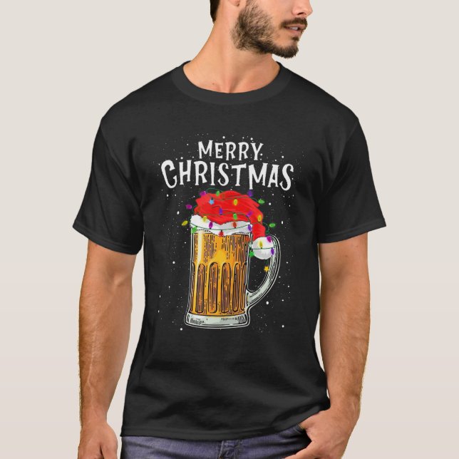 Camiseta Papais noeis De Cerveja Luzes De Árvore Pijamas De (Frente)