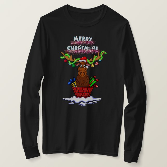 Camiseta papais noeis de "Christmoose Feliz" (Frente do Design)