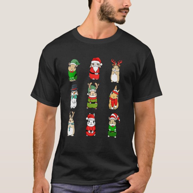 Camiseta Papais noeis de coelho Bunny Elf Santa Hat Reindee (Frente)