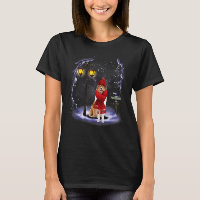 Camiseta Papais noeis de Collie Snow No Natal Luz De Invern (Frente)