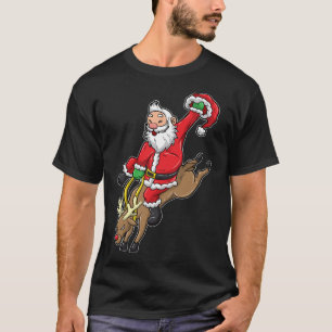 Camiseta Papais noeis De Cowboy Xmas Reindeer Rodeo Natal E