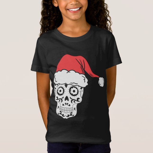 Camiseta Papais noeis de crânio de açúcar Feliz Natal (Frente)