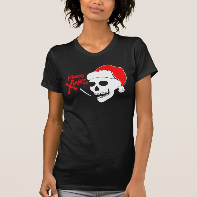 Camiseta Papais noeis de crânio Feliz Natal (Frente)