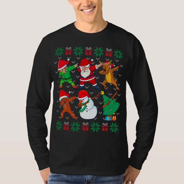 Camiseta Papais noeis De Dabbing Elf Amigos De Xmas Feio (Frente)