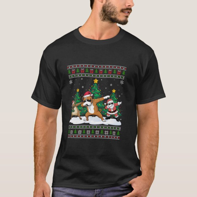 Camiseta Papais noeis De Dabbing Reindeer Boxer Cachorro Lu (Frente)