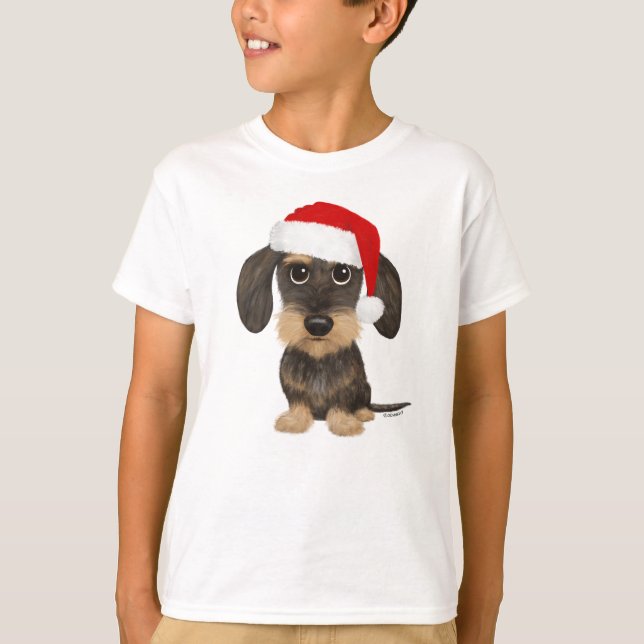 Camiseta Papais noeis de Dachshund com Cabeada Wirehaired T (Frente)