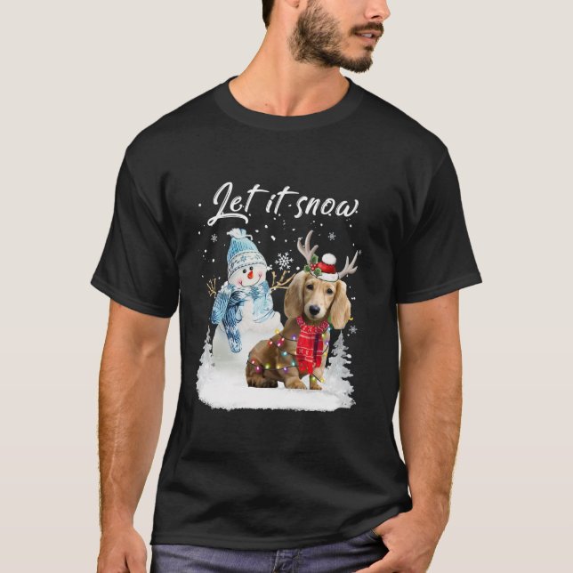 Camiseta Papais noeis de Dachshund de Cabelo Longo Cachorro (Frente)