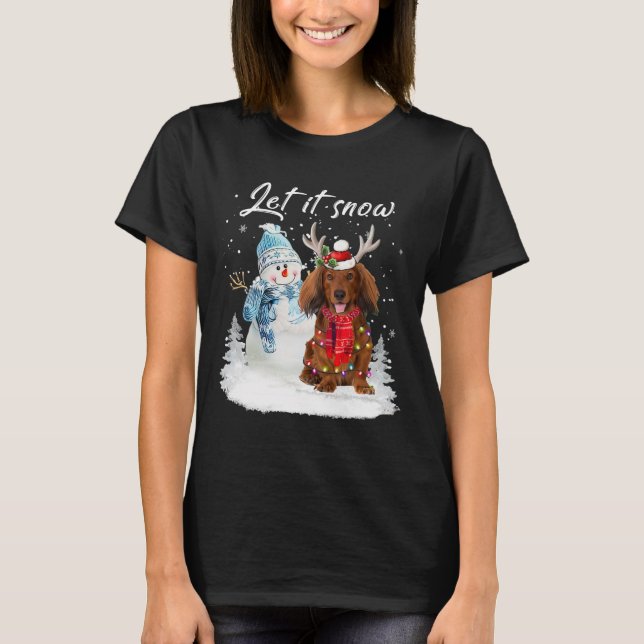 Camiseta Papais noeis de Dachshund de Cabelo Vermelho Cão N (Frente)