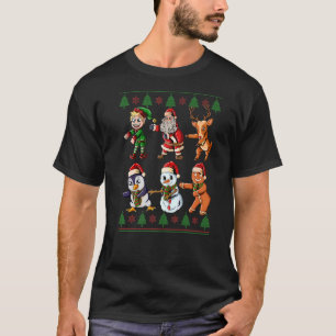 Camiseta Papais noeis De Dança De Fio Elf Penguin Amigos De