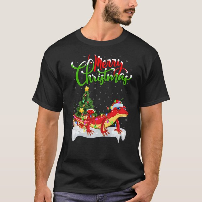 Camiseta Papais noeis de decoração de Gecko Xmas Natal Geck (Frente)