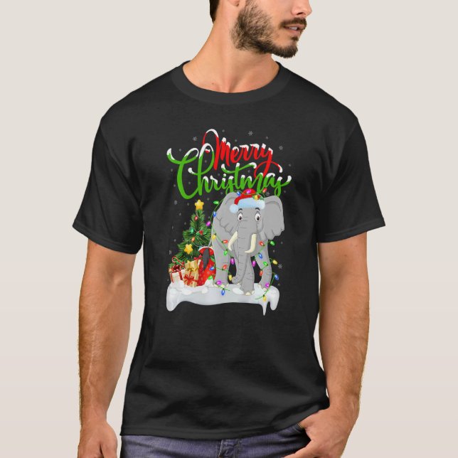 Camiseta Papais noeis de decoração de Natal elefante (Frente)
