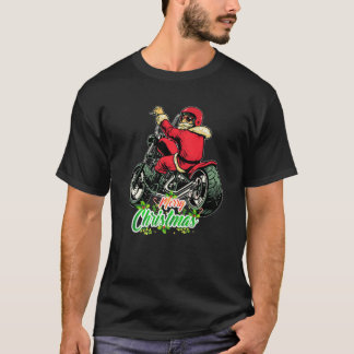 Camiseta Papais noeis De Design De Natal Dirigindo Uma Moto
