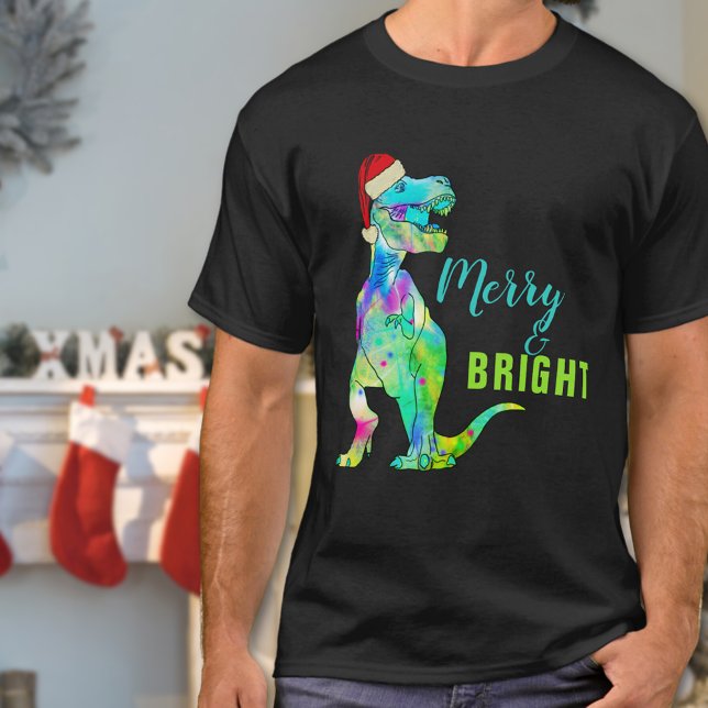 Camiseta Papais noeis de dinossauro Feliz T-Rex e citação b (Funny merry and bright christmas T-Rex dinosaur t-shirt)