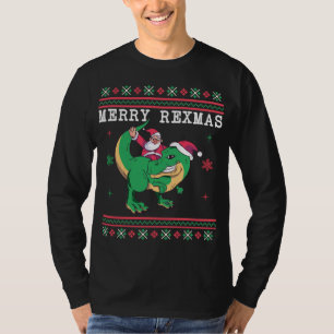 Camiseta Papais noeis de dinossauro T-Rex Doce de Natal Fei