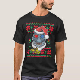 Camiseta Papais noeis de dinossauros T-Rex no Natal