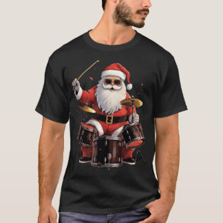 Camiseta Papais noeis De Drummer Tocando Tambores Engraçado