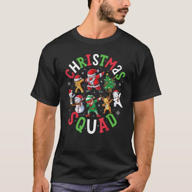 Camiseta Papais noeis De Esquadrão De Natal Dabbing Elf Fam (Frente)