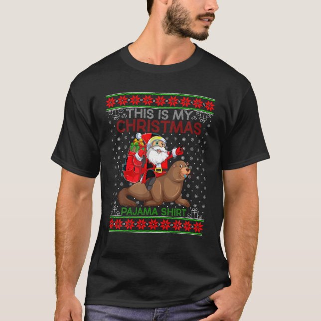 Camiseta Papais noeis De Estilo Do Sweater Feio Xmas Andand (Frente)