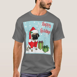 Camiseta Papais noeis de Férias Felizes Pug e Presentes
