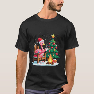Camiseta Papais noeis de Flamingo de Natal Engraçados Luzes