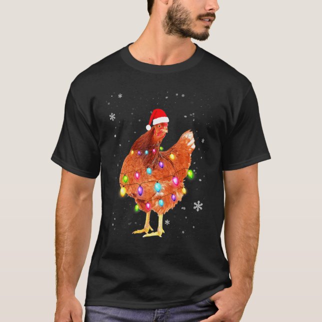 Camiseta Papais noeis de frango à luz do Natal Galinha de Á (Frente)