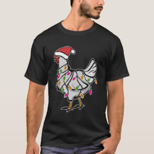Camiseta Papais noeis De Frango De Natal Brilhando Luzes En