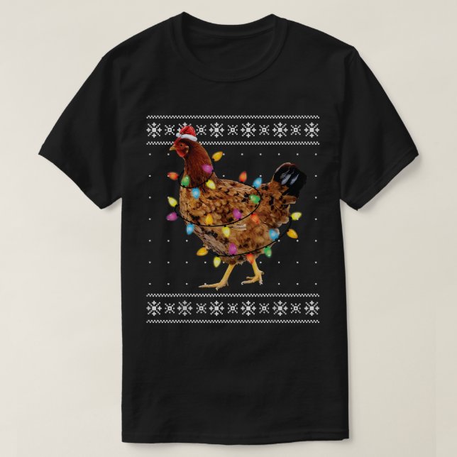 Camiseta Papais noeis De Frango Xmas Árvore Engraçada Ug Na (Frente do Design)