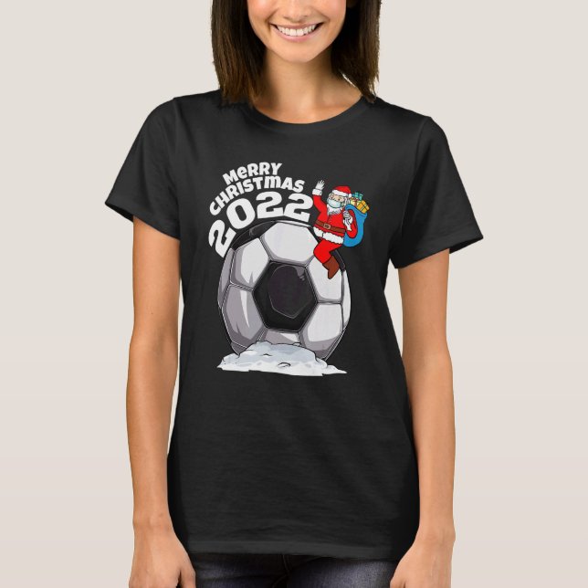 Camiseta Papais noeis De Futebol De Natal Enfrentam Máscara (Frente)