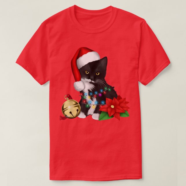 Camiseta Papais noeis De Gato Arruinados Em Luzes De Natal (Frente do Design)