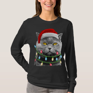 Camiseta Papais noeis de gato Árvore de Natal Luzes de Nata