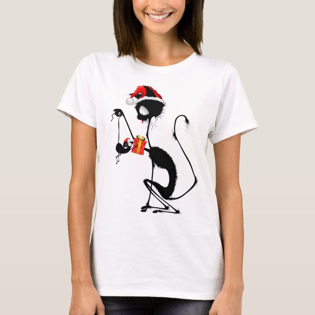 Camiseta Papais noeis de gato e rato com presente de Natal (Frente)