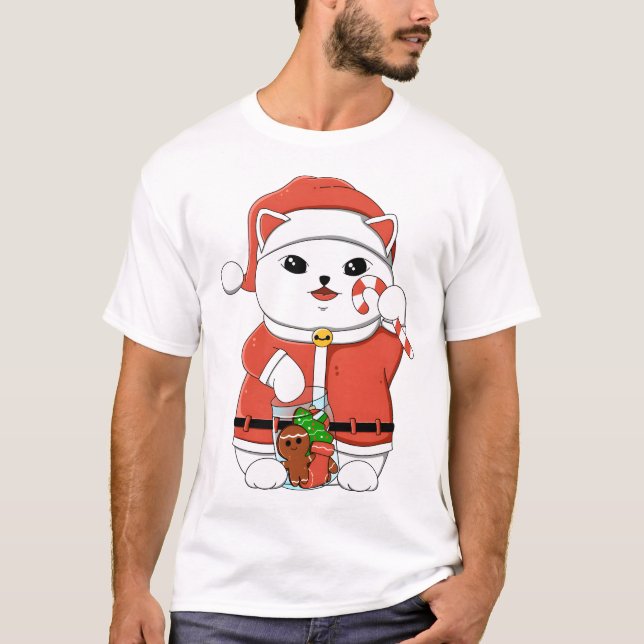 Camiseta Papais noeis de Gato Sortudo (Frente)