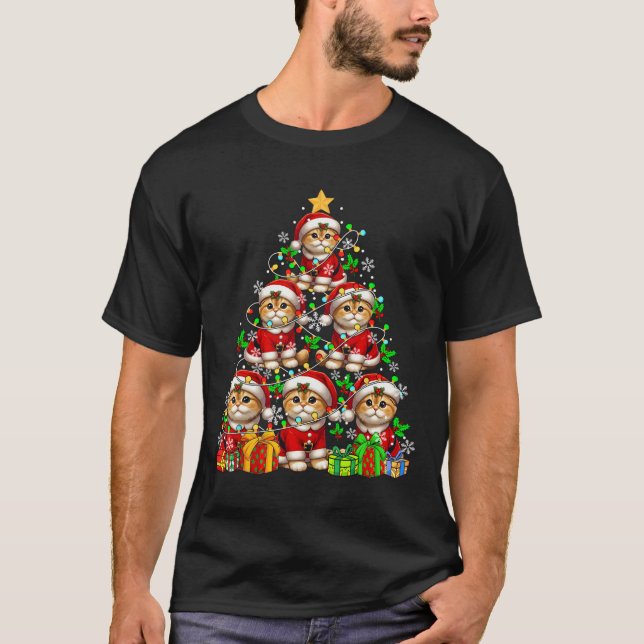 Camiseta Papais noeis De Grupo Faixas Escocesas Como Árvore (Frente)