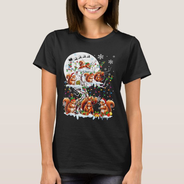Camiseta Papais noeis De Grupo Reindeer Elf Esquilos Em Tre (Frente)