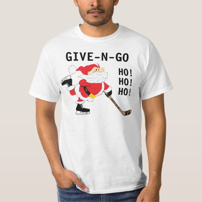 Camiseta Papais noeis De Hóquei A Patinar Natal Dá N Go (Frente)