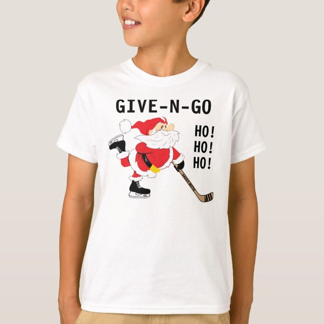 Camiseta Papais noeis De Hóquei A Patinar Natal Dá N Go (Frente)