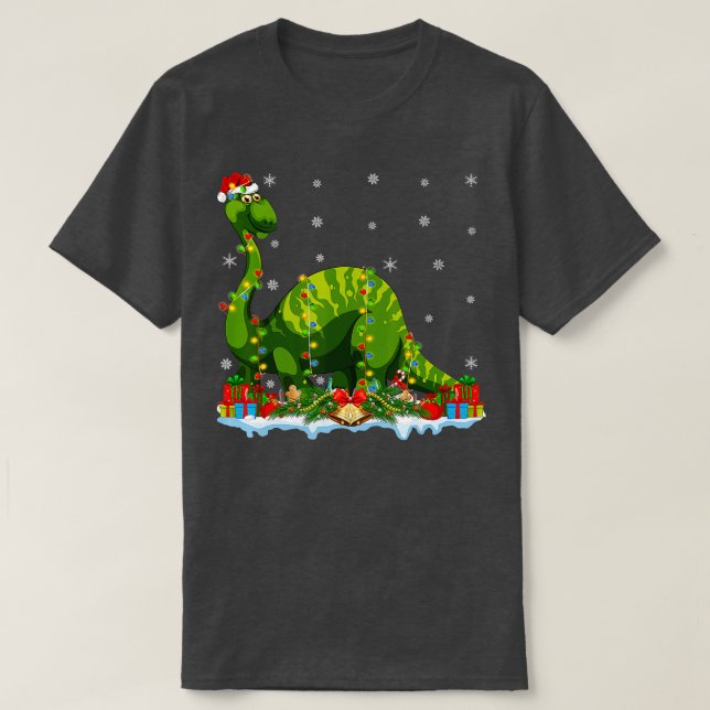 Camiseta Papais noeis de Iluminação Brontosaurus Dinosaur C (Frente do Design)
