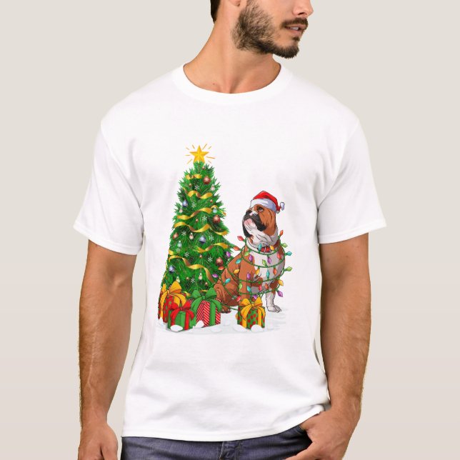 Camiseta Papais noeis de iluminação - Buldogue inglês (Frente)