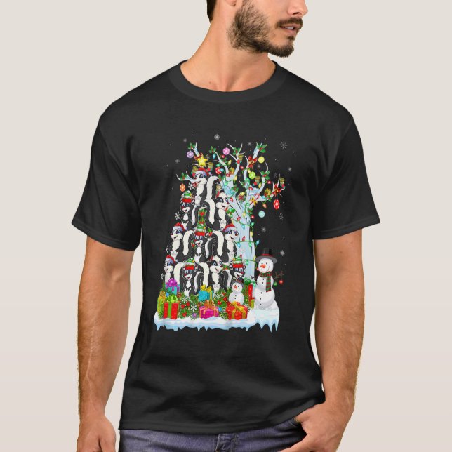 Camiseta Papais noeis de Iluminação da Árvore Skunk X-mas H (Frente)