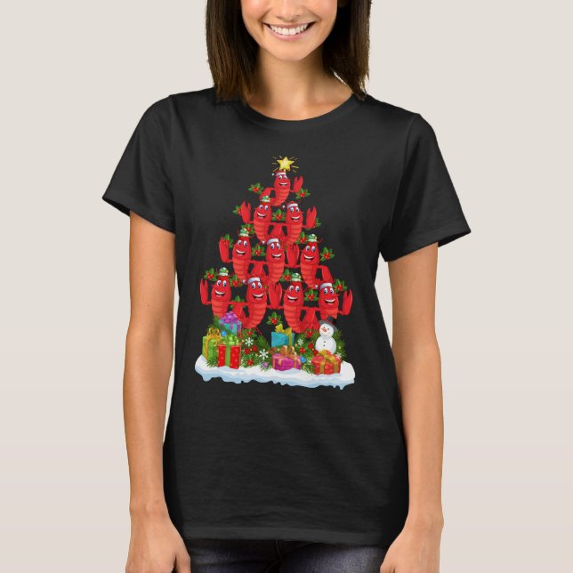 Camiseta Papais noeis De Iluminação De Árvores De Lagostas  (Frente)