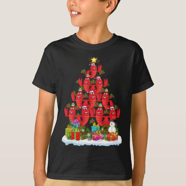 Camiseta Papais noeis De Iluminação De Árvores De Lagostas  (Frente)