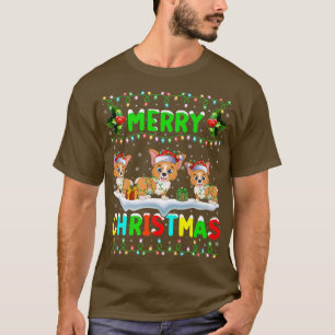 Camiseta Papais noeis de Iluminação do Cão Welsh Corgi Feli