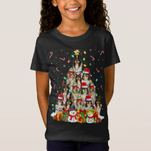 Camiseta Papais noeis De Iluminação Xmas, Collie Dog Festa